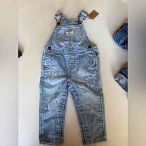 OshKosh B'gosh Blue Denim Overalls with Floral Detail